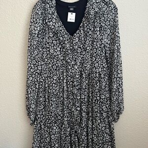 Tommy Hilfiger Black and White Floral Long Sleeve Dress